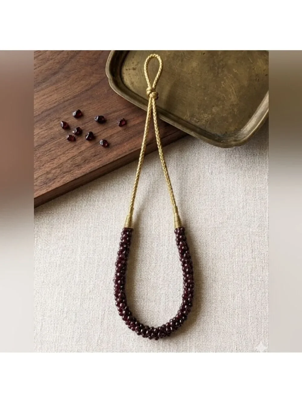 Vintage European Handmade Garnet Bead Necklace - Deep Red Women’s Jewelry .